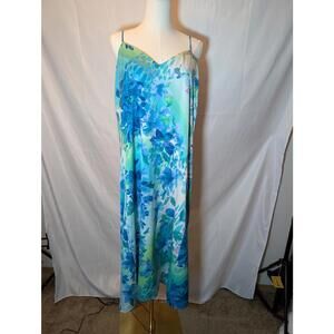 Connected Apparel Blues and Greens Floral Slip Dress Women's Size 14 POCKETS